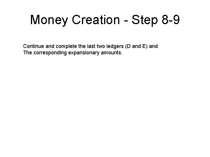 Money Creation - Step 8 -9 Continue and complete the last two ledgers (D