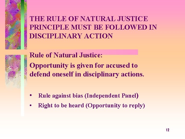 THE RULE OF NATURAL JUSTICE PRINCIPLE MUST BE FOLLOWED IN DISCIPLINARY ACTION Rule of