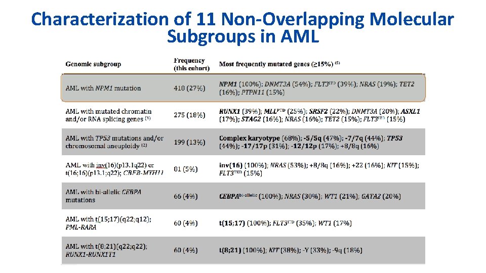 Characterization of 11 Non-Overlapping Molecular Subgroups in AML 