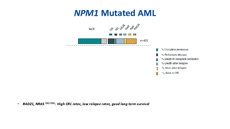NPM 1 Mutated AML • • • RAD 21, NRAS G 12/G 13: High