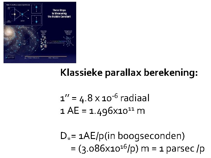 Klassieke parallax berekening: 1’’ = 4. 8 x 10 -6 radiaal 1 AE =