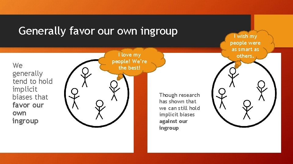 Generally favor our own ingroup We generally tend to hold implicit biases that favor