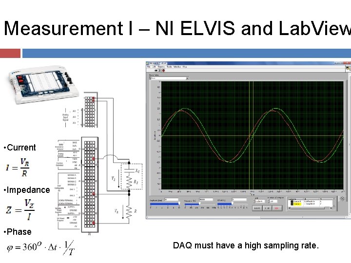 Measurement I – NI ELVIS and Lab. View • Current • Impedance • Phase