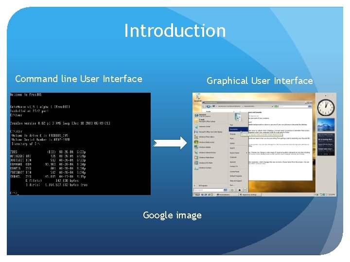 Introduction Command line User Interface Graphical User Interface Google image 