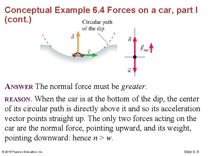 Conceptual Example 6. 4 Forces on a car, part I (cont. ) ANSWER The