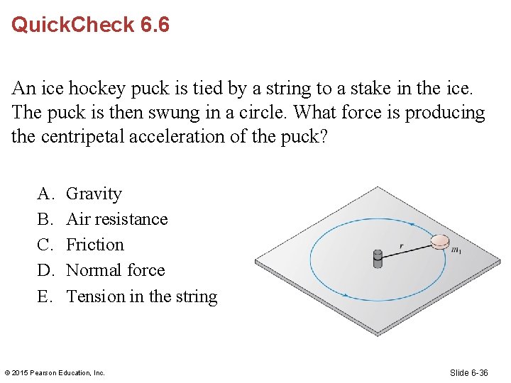 Quick. Check 6. 6 An ice hockey puck is tied by a string to