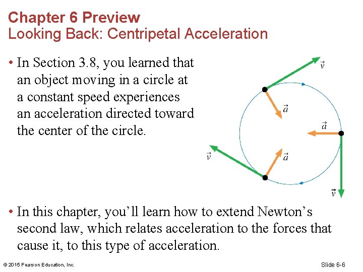 Chapter 6 Preview Looking Back: Centripetal Acceleration • In Section 3. 8, you learned