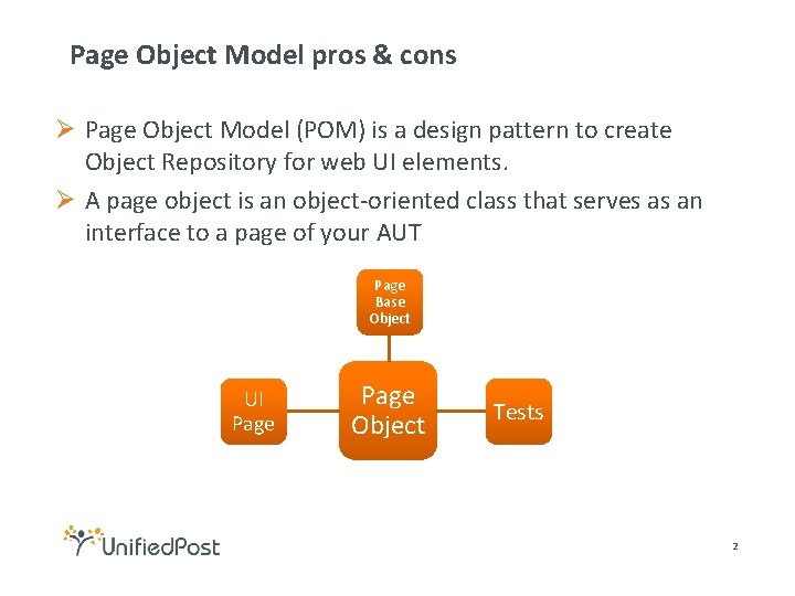 Page Object Model pros & cons Ø Page Object Model (POM) is a design