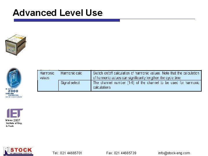 Advanced Level Use Winner 2007 Institute of Eng. & Tech. Tel. : 021 44665701