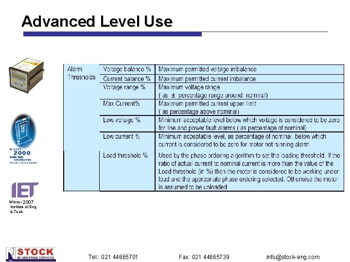 Advanced Level Use Winner 2007 Institute of Eng. & Tech. Tel. : 021 44665701