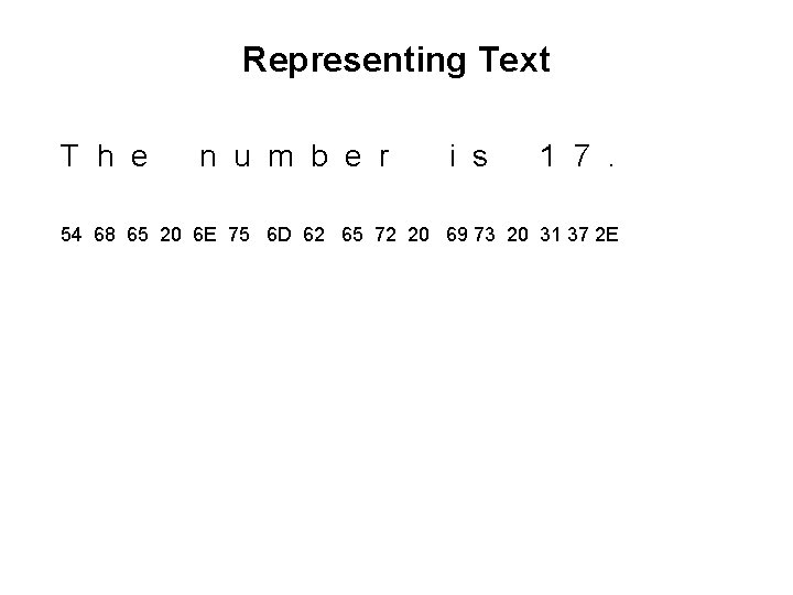 Representing Text T h e n u m b e r i s 1 Representing Text T h e n u m b e r i s 1