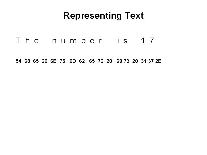 Representing Text T h e n u m b e r i s 1