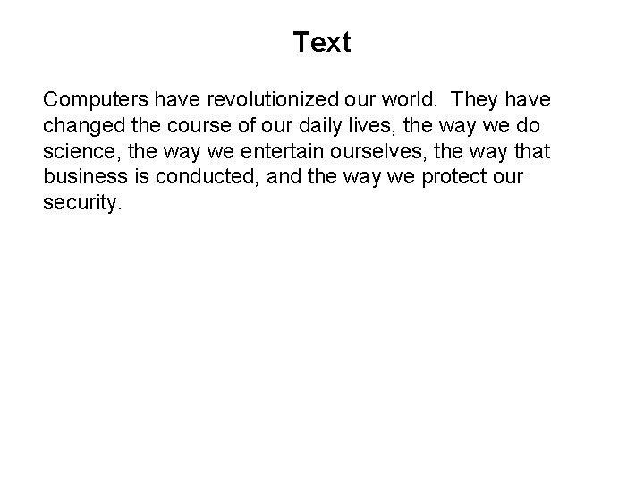 Text Computers have revolutionized our world. They have changed the course of our daily