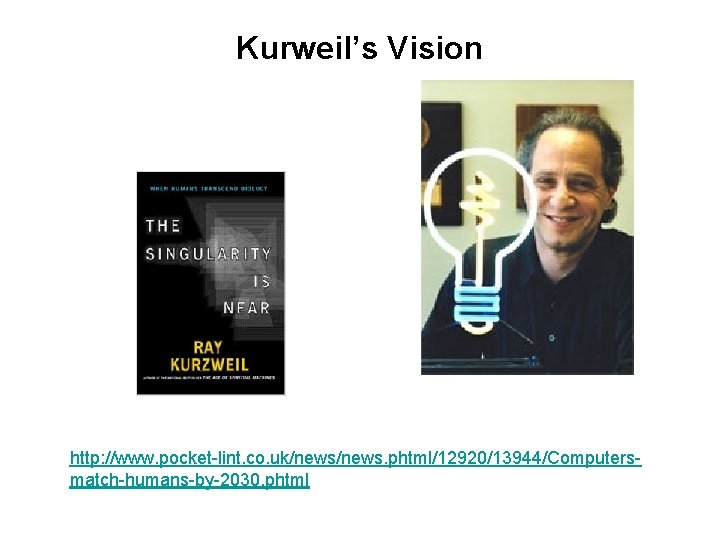 Kurweil’s Vision http: //www. pocket-lint. co. uk/news. phtml/12920/13944/Computersmatch-humans-by-2030. phtml 