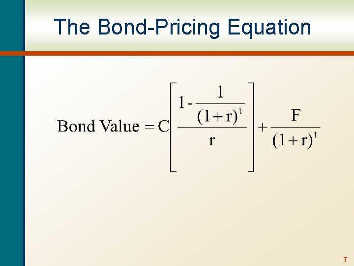 The Bond-Pricing Equation 7 