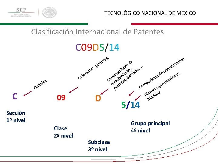 TECNOLÓGICO NACIONAL DE MÉXICO Clasificación Internacional de Patentes C 09 D 5/14 e C