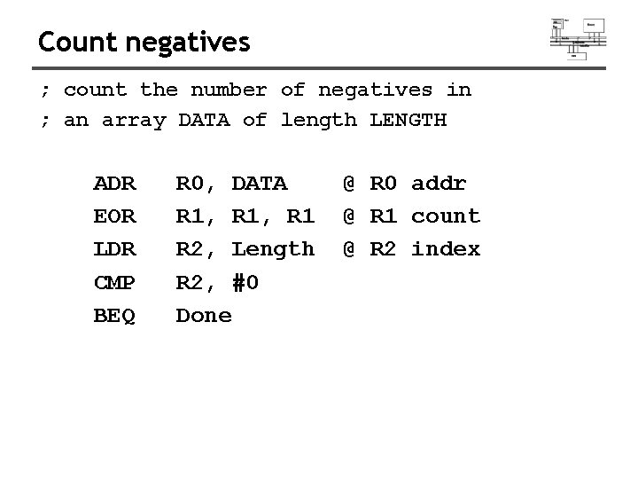Count negatives ; count the number of negatives in ; an array DATA of