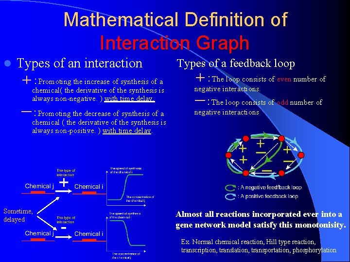 Mathematical Definition of Interaction Graph l Types of an interaction ＋：Promoting the increase of