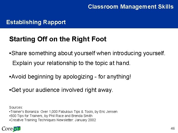 Classroom Management Skills Establishing Rapport Starting Off on the Right Foot • Share something