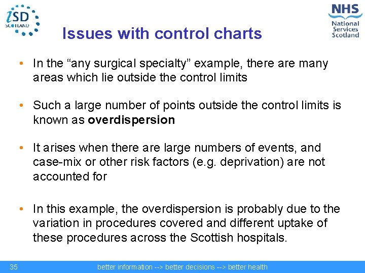 Issues with control charts • In the “any surgical specialty” example, there are many