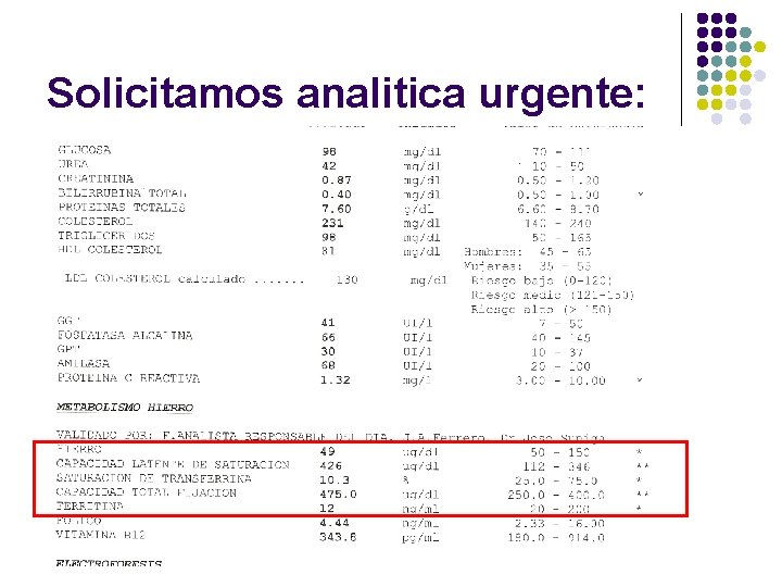 Solicitamos analitica urgente: 