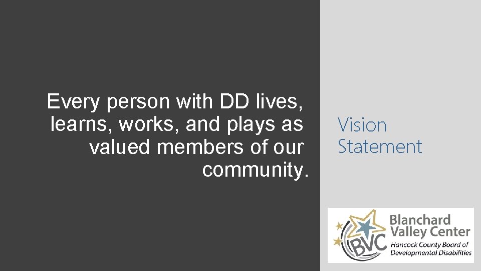 Every person with DD lives, learns, works, and plays as valued members of our