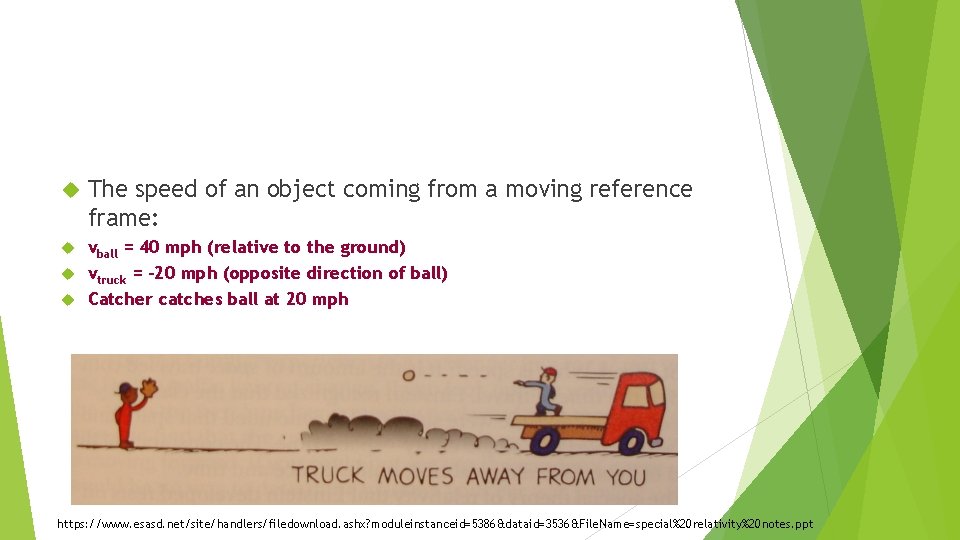  The speed of an object coming from a moving reference frame: vball =