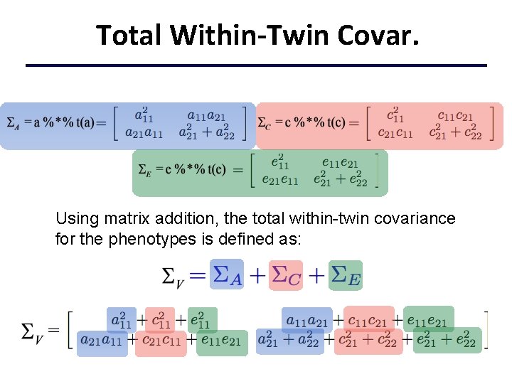 Total Within-Twin Covar. Using matrix addition, the total within-twin covariance for the phenotypes is