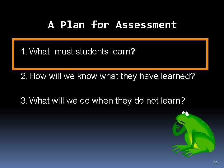 A Plan for Assessment 1. What must students learn? 2. How will we know