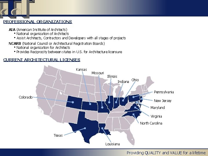 PROFESSIONAL ORGANIZATIONS AIA (American Institute of Architects) • National organization of Architects • Assist