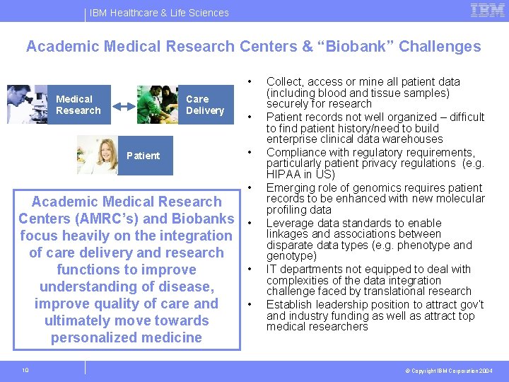 IBM Healthcare & Life Sciences Academic Medical Research Centers & “Biobank” Challenges • Medical