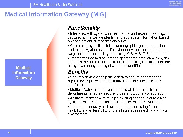 IBM Healthcare & Life Sciences Medical Information Gateway (MIG) Phase I: Enablers & Inhibitors