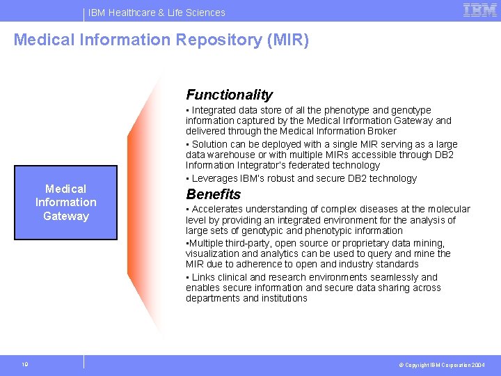 IBM Healthcare & Life Sciences Medical Information Repository (MIR) Phase I: Enablers & Inhibitors