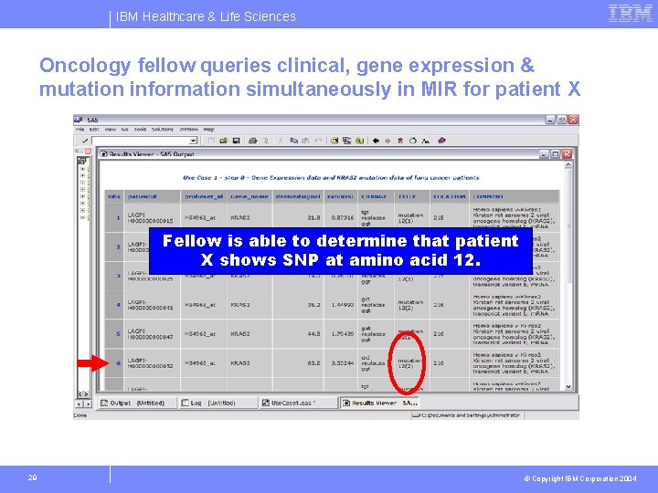 IBM Healthcare & Life Sciences Oncology fellow queries clinical, gene expression & mutation information