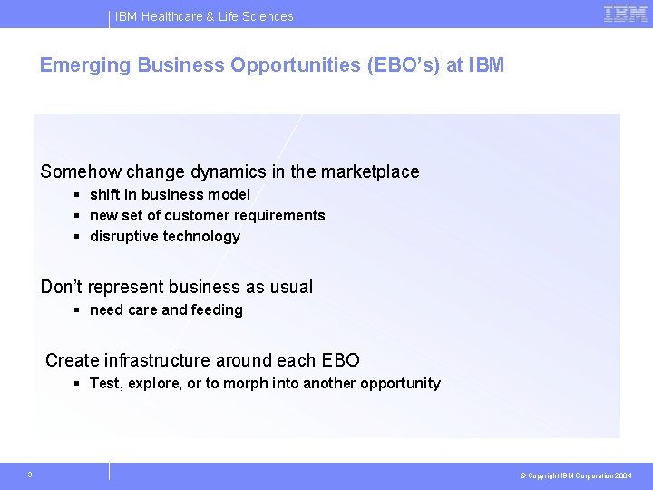 IBM Healthcare & Life Sciences Emerging Business Opportunities (EBO’s) at IBM Somehow change dynamics