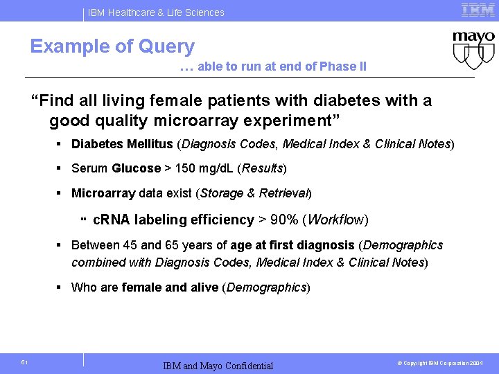 IBM Healthcare & Life Sciences Example of Query … able to run at end