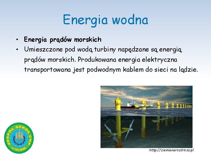 Energia wodna • Energia prądów morskich • Umieszczone pod wodą turbiny napędzane są energią