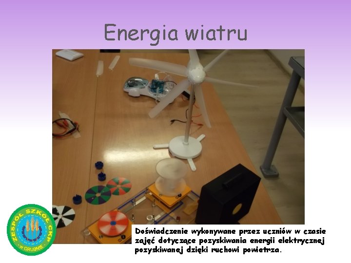Energia wiatru Doświadczenie wykonywane przez uczniów w czasie zajęć dotyczące pozyskiwania energii elektrycznej pozyskiwanej