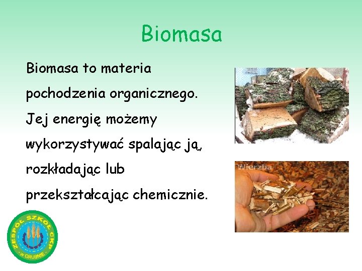 Biomasa to materia pochodzenia organicznego. Jej energię możemy wykorzystywać spalając ją, rozkładając lub przekształcając