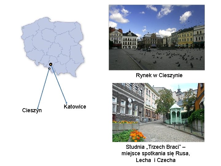 Rynek w Cieszynie Cieszyn Katowice Studnia „Trzech Braci” – miejsce spotkania się Rusa, Lecha