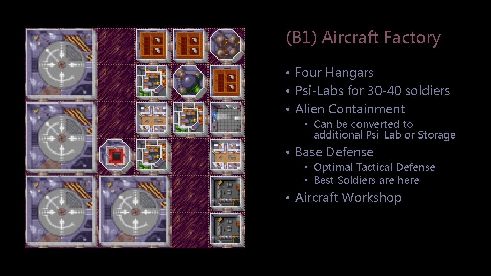 (B 1) Aircraft Factory • Four Hangars • Psi-Labs for 30 -40 soldiers •