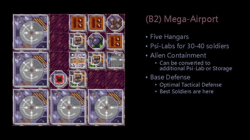 (B 2) Mega-Airport • Five Hangars • Psi-Labs for 30 -40 soldiers • Alien