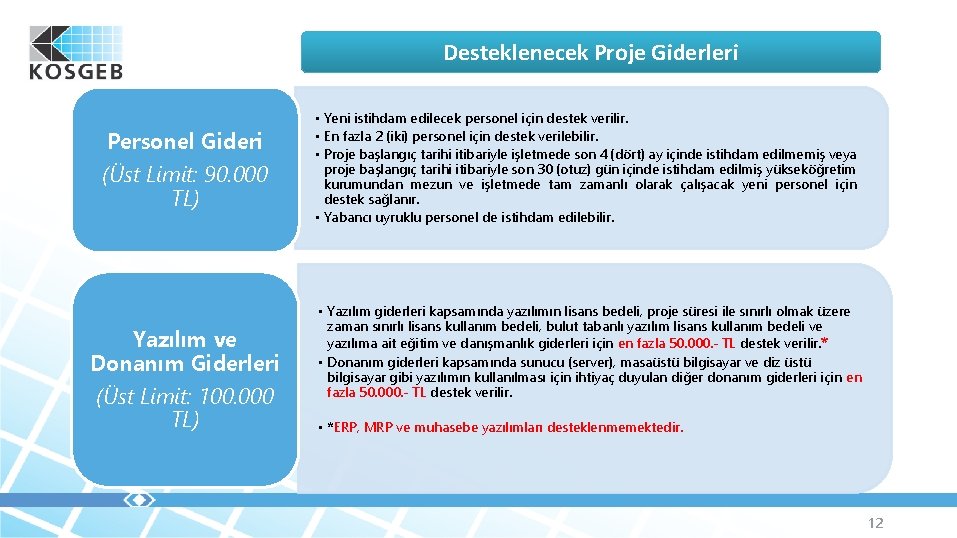 Desteklenecek Proje Giderleri Personel Gideri (Üst Limit: 90. 000 TL) Yazılım ve Donanım Giderleri