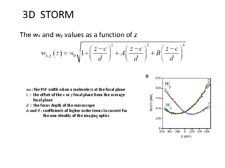 3 D STORM The wx and wy values as a function of z w