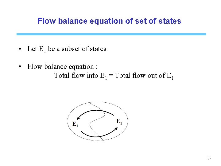 Flow balance equation of set of states • Let E 1 be a subset