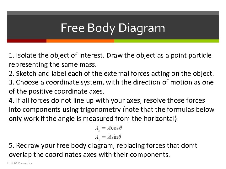 Free Body Diagram 1. Isolate the object of interest. Draw the object as a