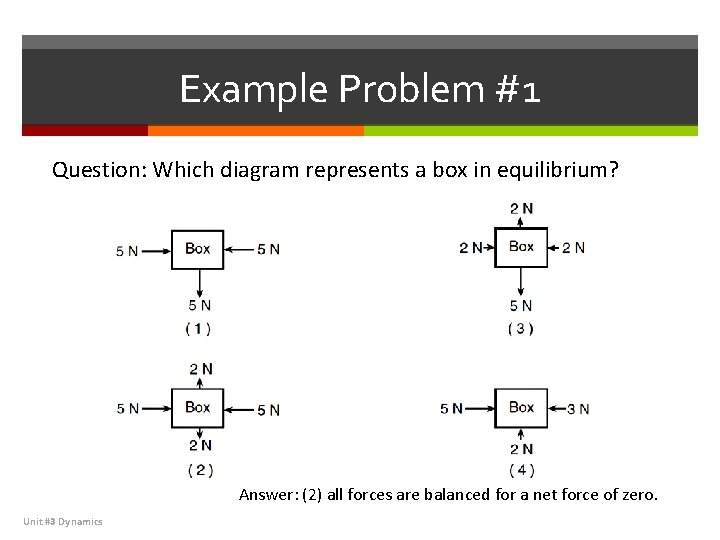 Example Problem #1 Question: Which diagram represents a box in equilibrium? Answer: (2) all
