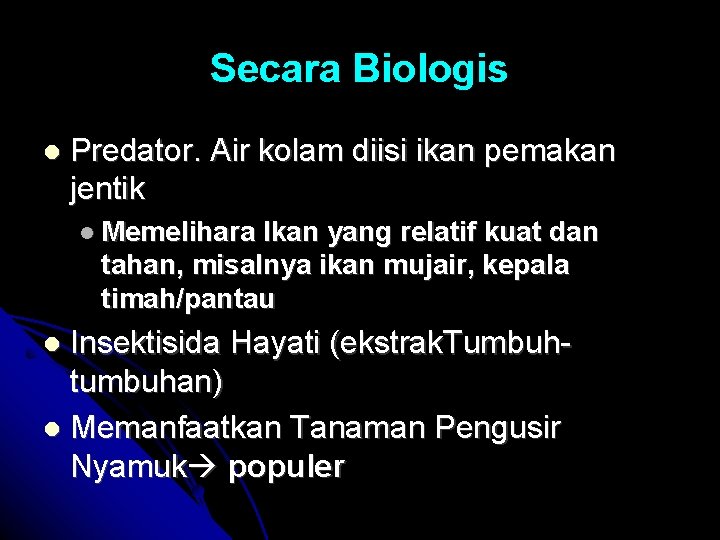 Secara Biologis Predator. Air kolam diisi ikan pemakan jentik Memelihara Ikan yang relatif kuat