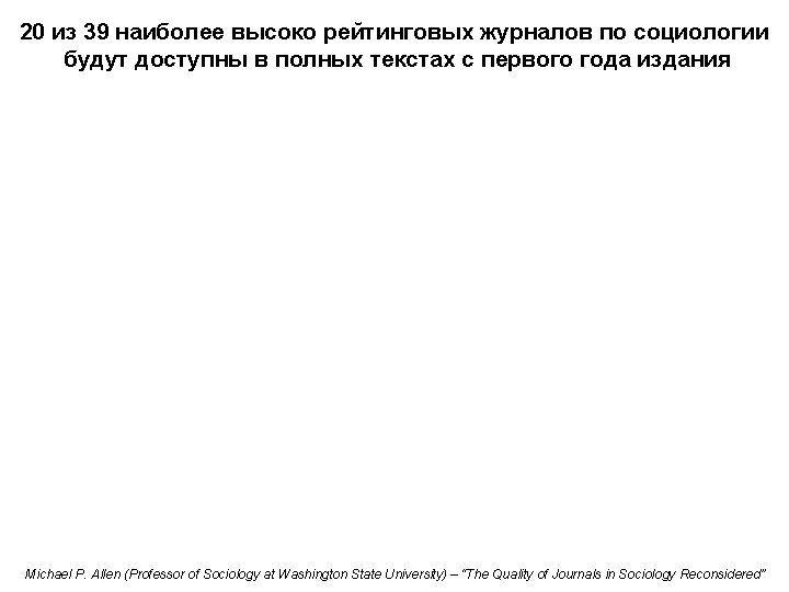 20 из 39 наиболее высоко рейтинговых журналов по социологии будут доступны в полных текстах