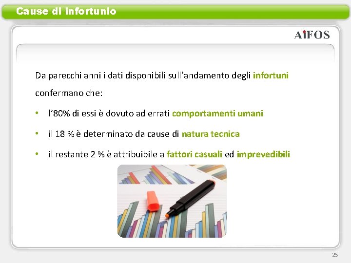 Cause di infortunio Da parecchi anni i dati disponibili sull’andamento degli infortuni confermano che: